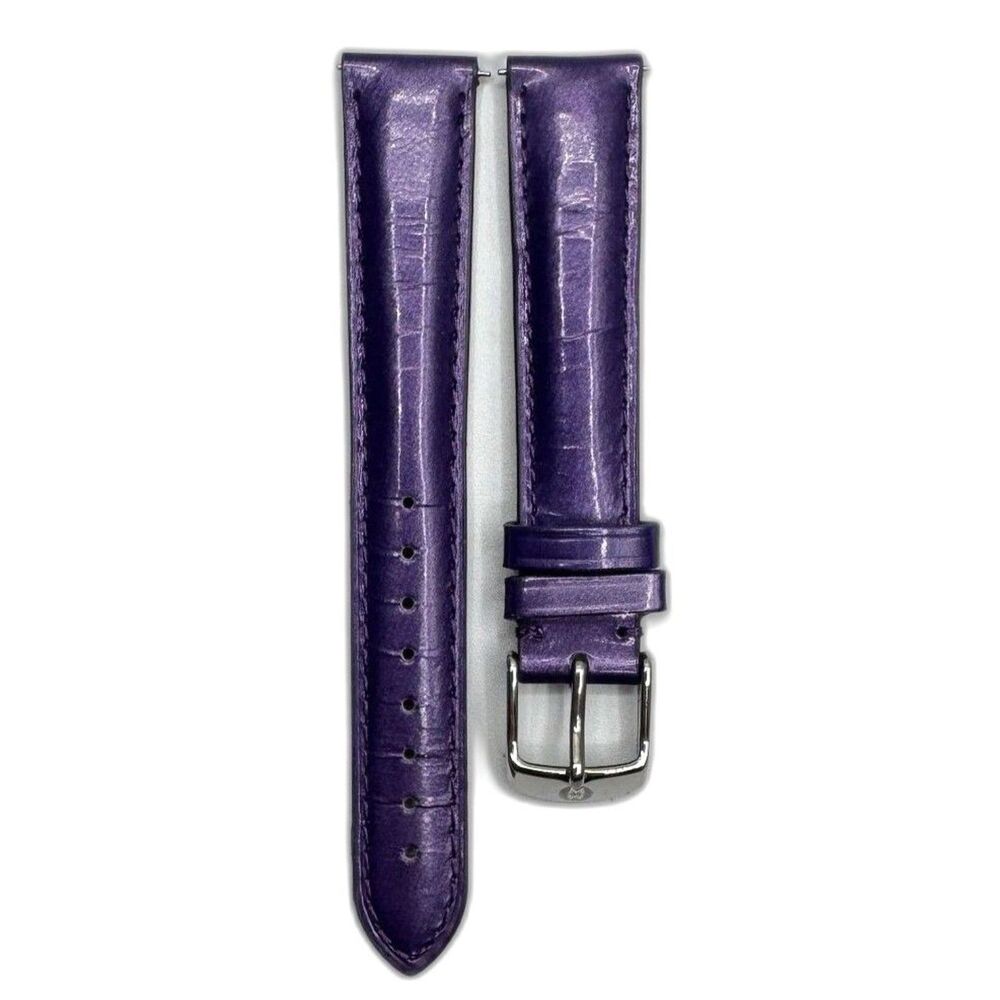 Michele 16mm Genuine Leather Purple Metallic Replacement Band Strap Silver USA